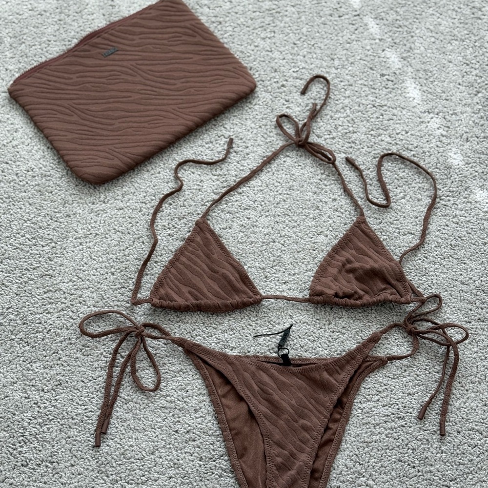 Brown Textured Bikini Set